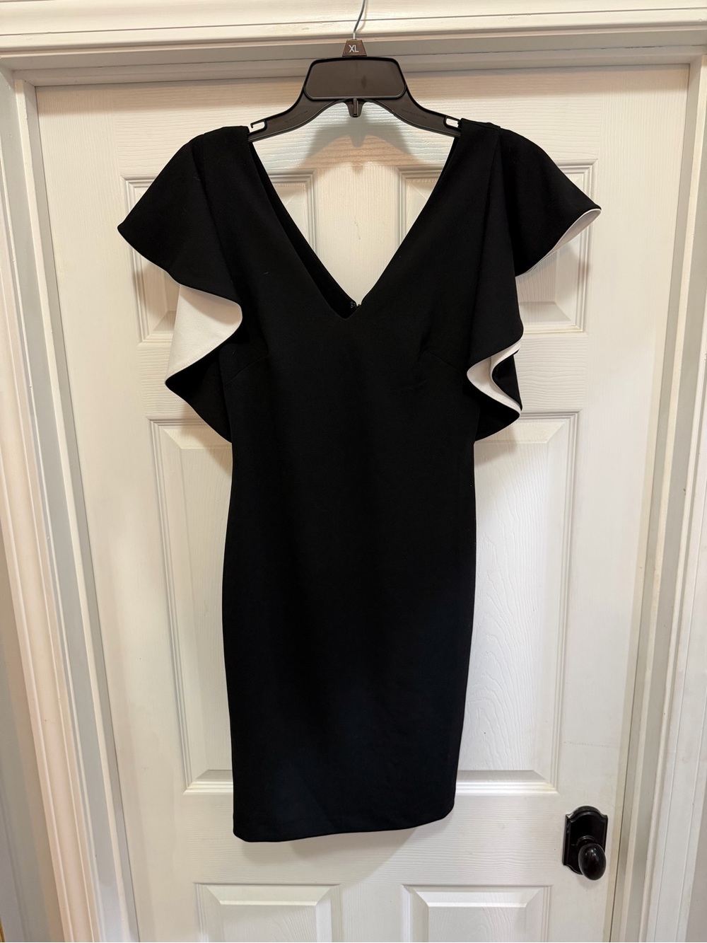 White House Black Market Black Dress with White-Trim Flutter Sleeves